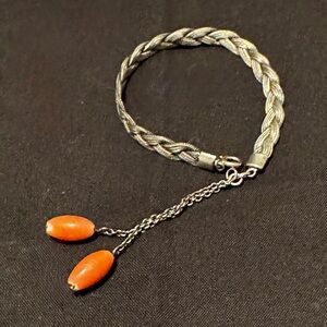 Women’s Silver-tone Braided Bracelet with Coral Color Beads